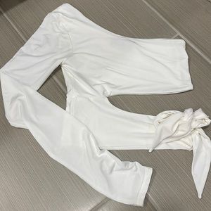 White one shoulder long sleeve with cut out